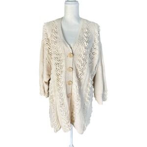 curio womens chucky cable knit crochet Sweater Size Small Oversized Boho Peasant